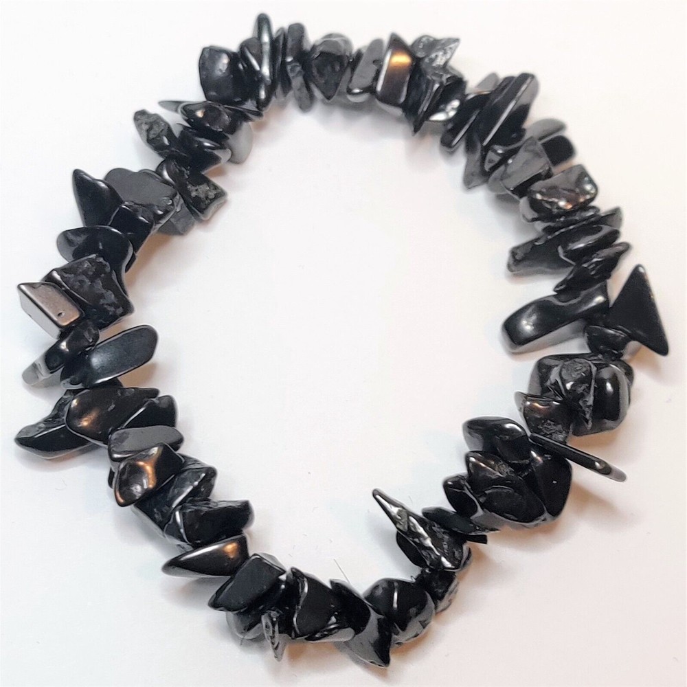 Shungite Stretch Bracelet 5-8mm chip natural stone includes felt pouch-CB03